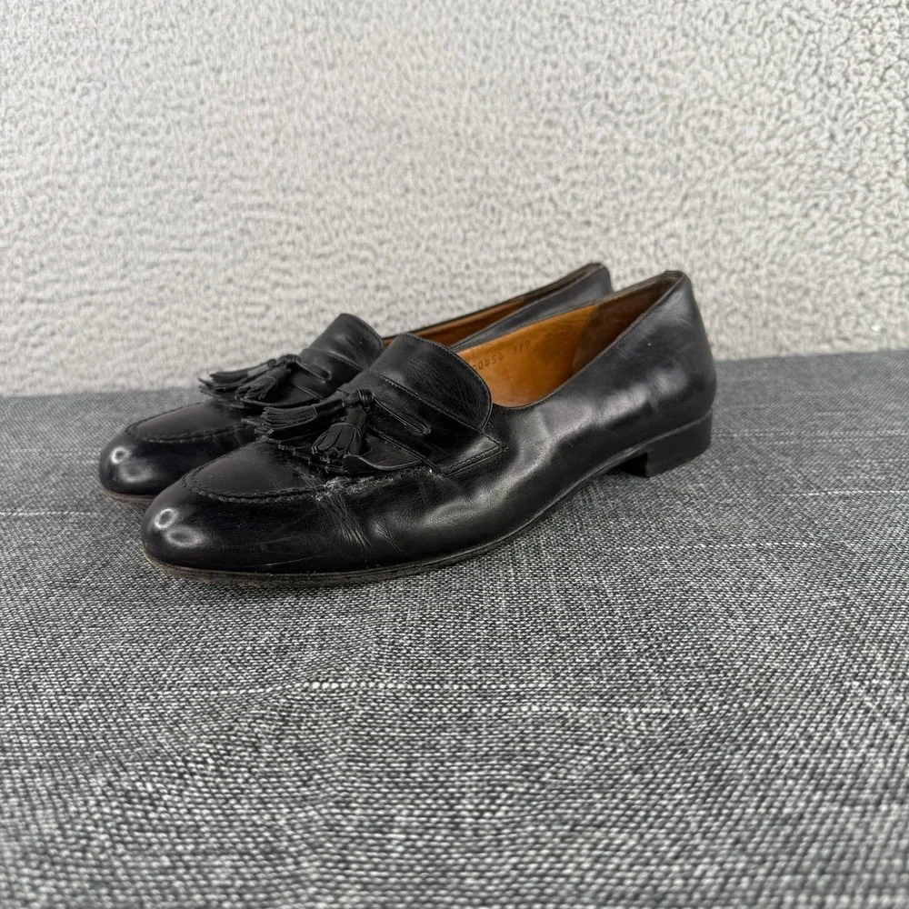 Salvatore Ferragamo Tassel Loafers Mens 9.5 D Black Leather Studio Made in Italy